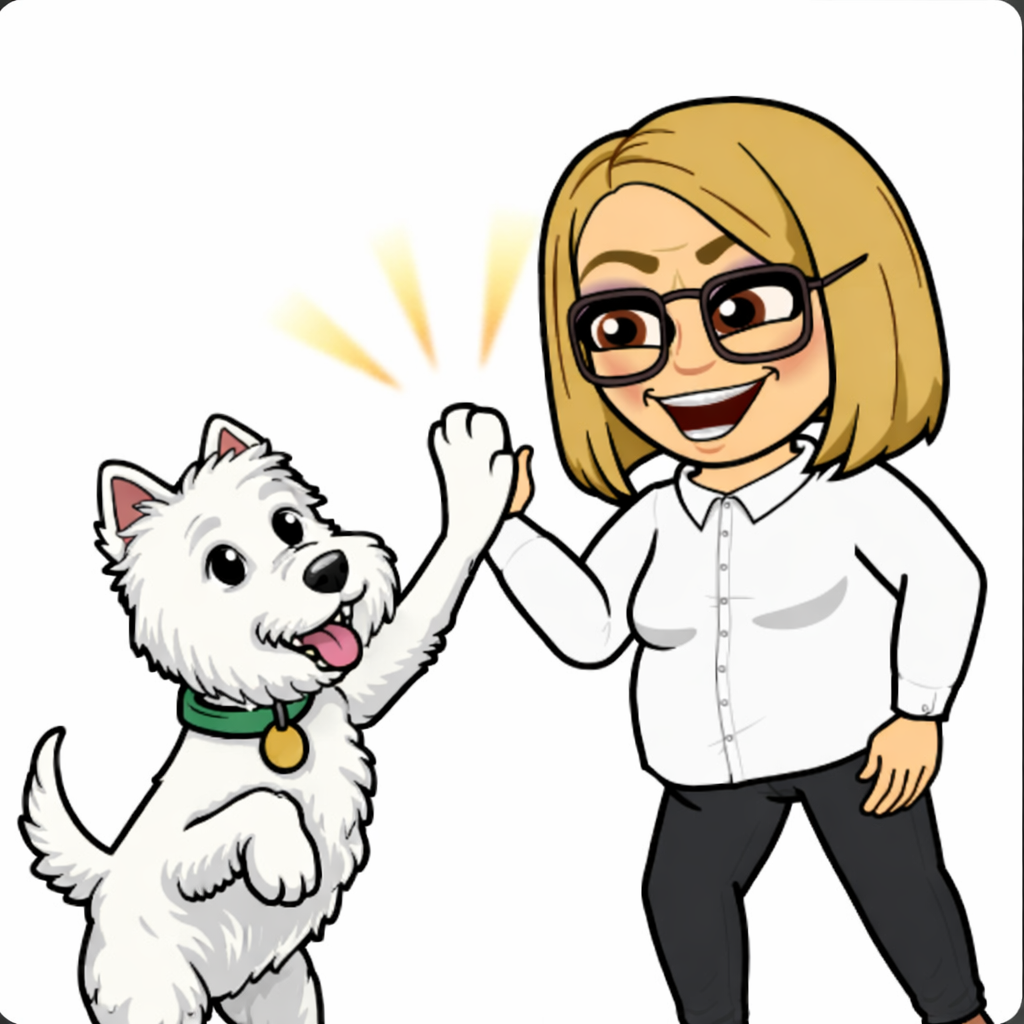 Elena con su mascota westy (avatar)